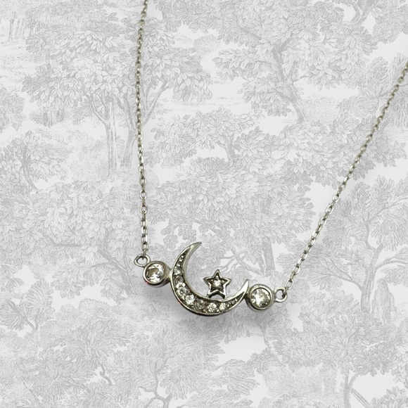 Vintage 2000's Celestial Moon and Stars Sterling Silver CZ Pendant Necklace - Picture 4 of 9